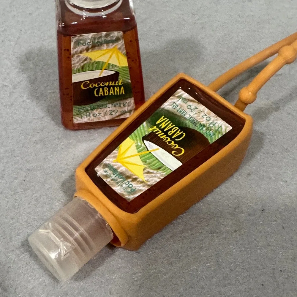 Bath & Body Works Hand Sanitizer Coconut Cabana 1oz Set of 2 with Holder Orange